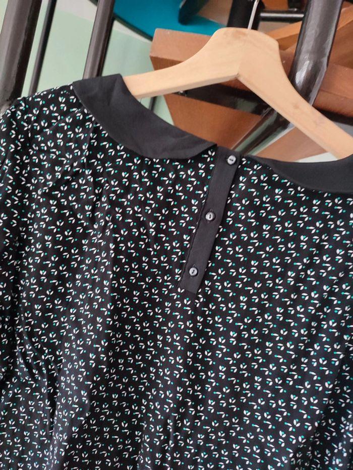 Blouse chemisier col claudine motif fleurie noir et blanc vintage - photo numéro 5