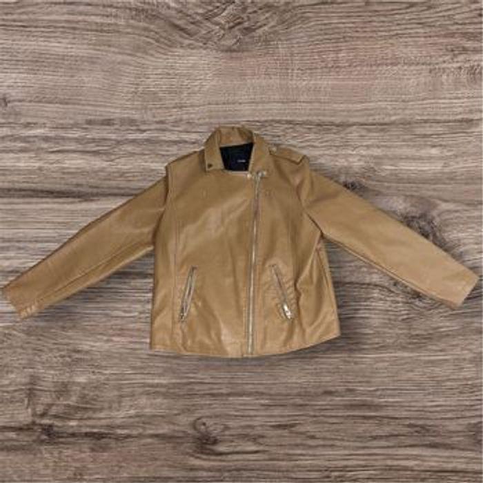 Veste en cuir marron crème avec fermeture éclair T44 - photo numéro 1