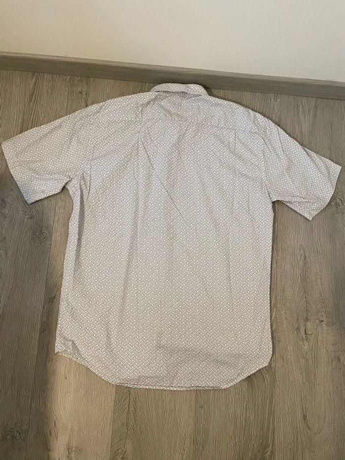 Chemise à manches courtes blanc motifs losange bleu et noir coupe slim fit Jezequel taille L - photo numéro 6