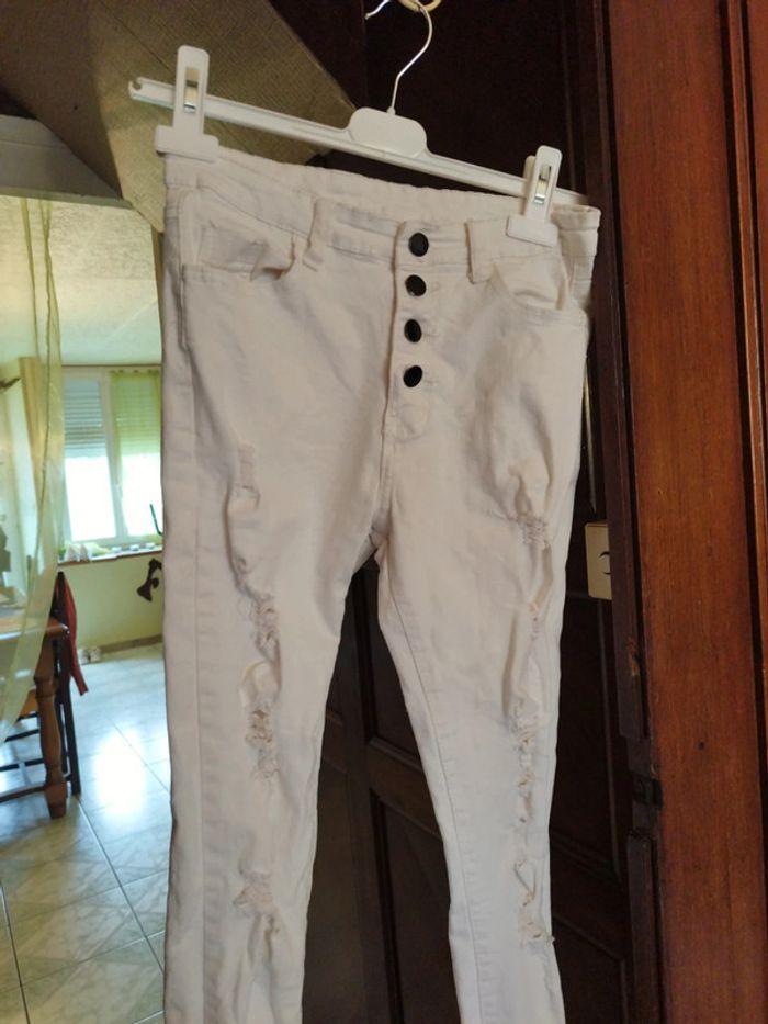 Jeans droit blanc déchiré troué Shein S/36 - photo numéro 7