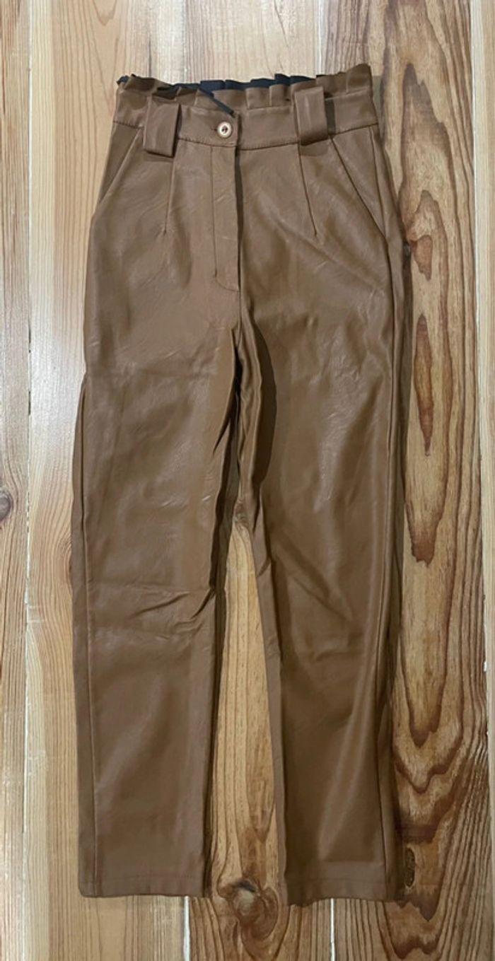 Pantalon marron similicuir cuir taille haute taille S - photo numéro 2