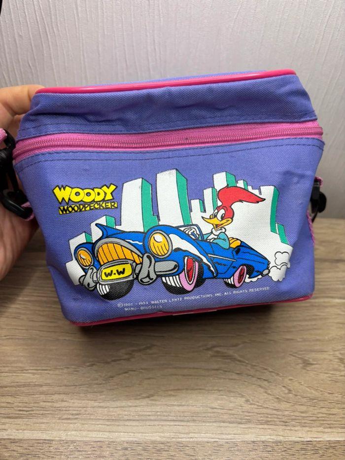 Petit sac vintage rose violet 1980 , goûter lunchbox woody woodpecker - photo numéro 1