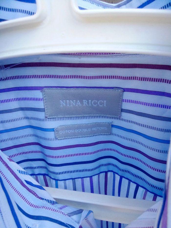 Chemise manches longues à rayures bleu clair Nina Ricci taille L - photo numéro 6