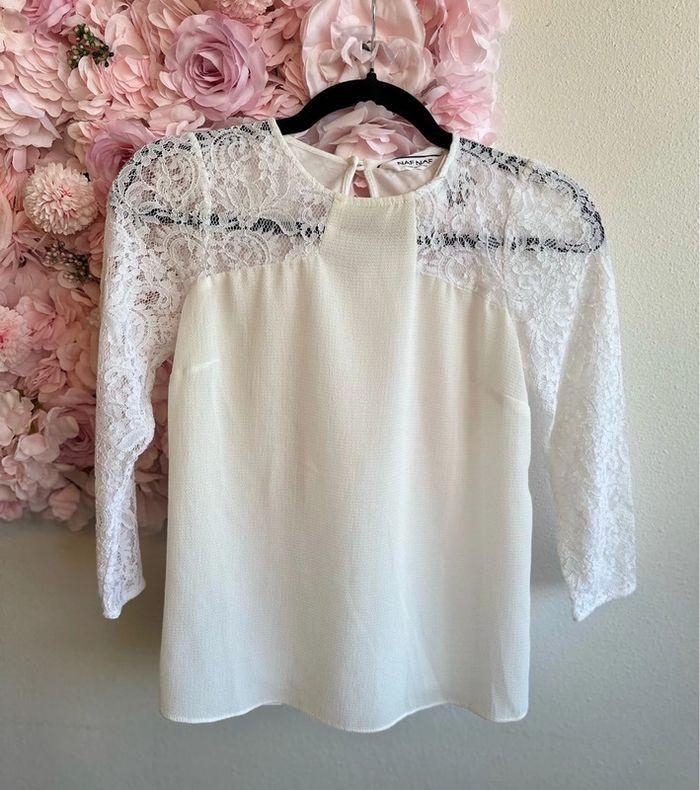 Top/Blouse Nafnaf blanc en dentelle t.34 - photo numéro 1