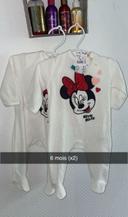 Pyjama bébé fille neuf étiquette blanc pailleté   6mois Minnie Disney Disneyland