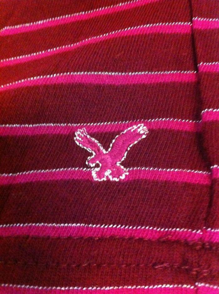 Débardeur bordeaux/rose American Eagle rayé, stretch avec brassière intégrée, taille L - Neuf - photo numéro 4