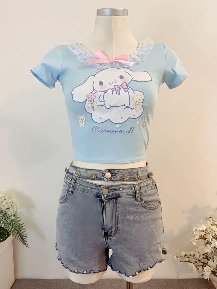 Top T-shirt Blue Lolita style Sanrio Cinnamoroll Cute Kawaii Cosplay - photo numéro 2