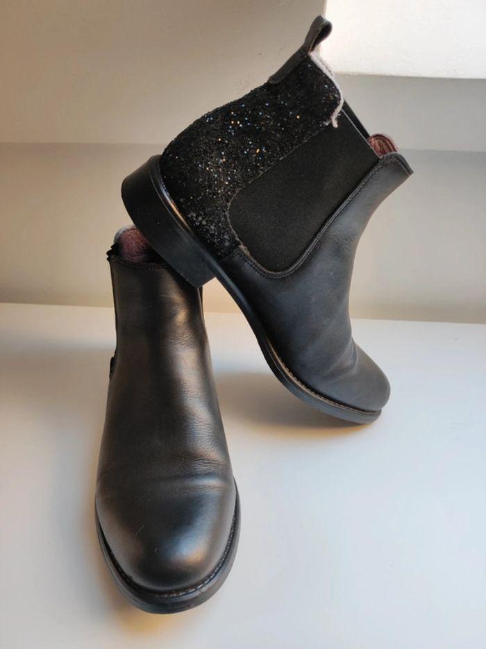 Bottines en cuir noires à sequins femme P.37