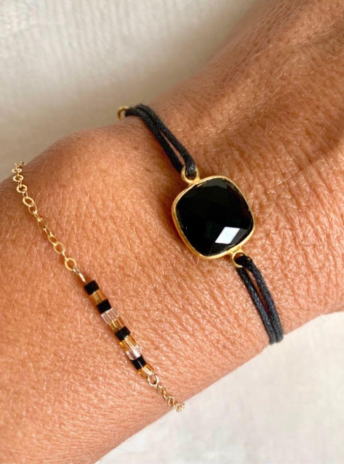 Bracelet cordon avec Pierre naturelle en Onyx et breloque étoile - photo numéro 1