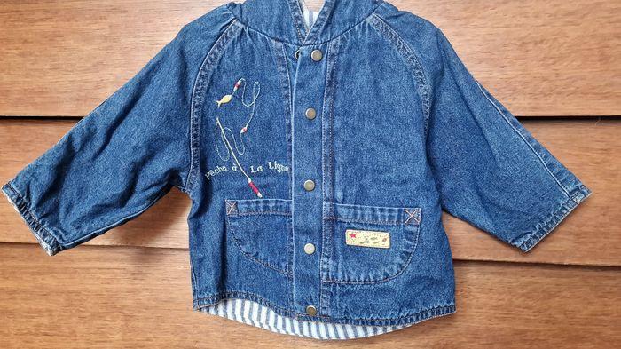 Veste vintage denim doublée Catimini avec détails brodés en taille 6 mois / 60 cm - photo numéro 2