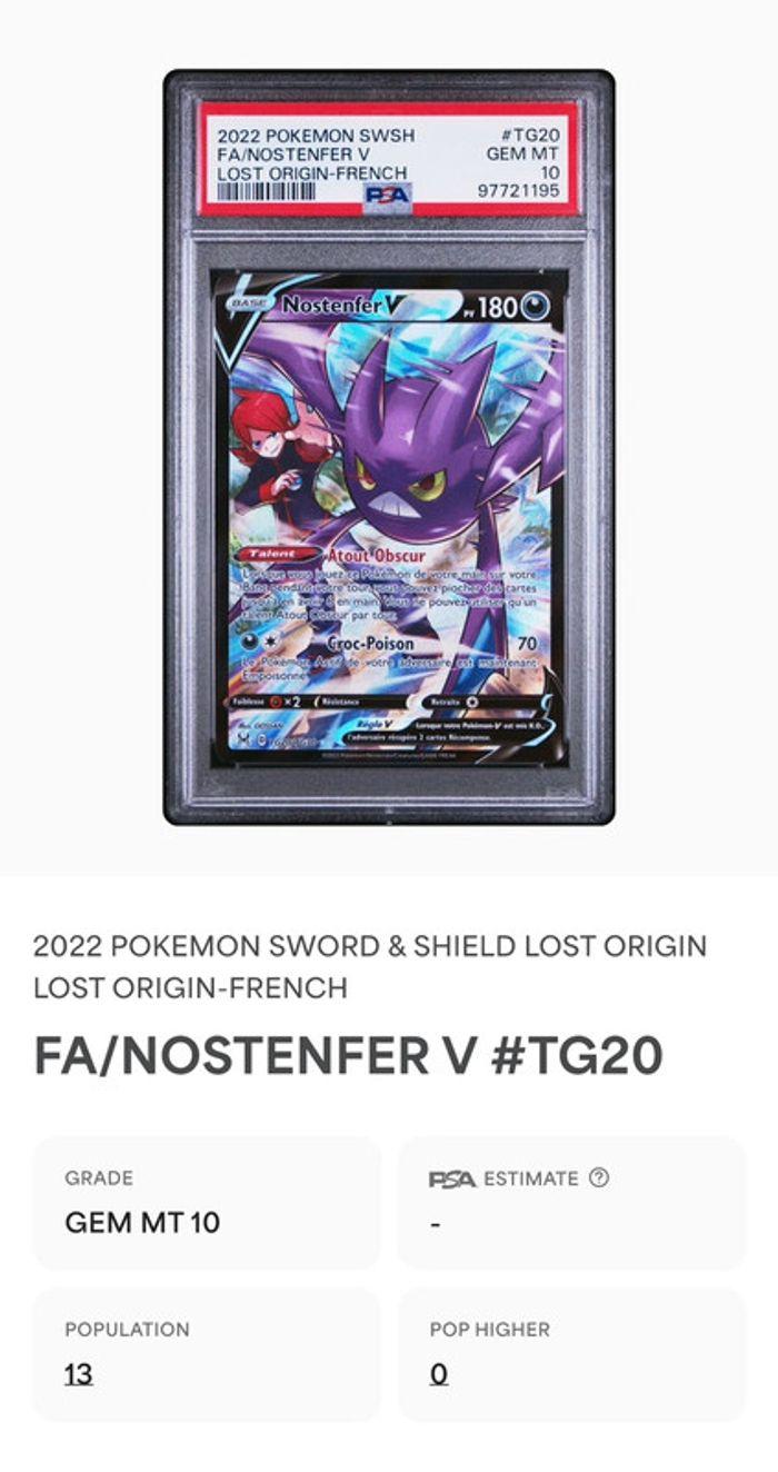 Pokémon Nostenfer TG20/TG30 PSA 10 POP 13 - photo numéro 2