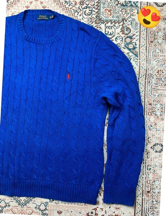 Pull torsadé Ralph Lauren bleu en coton pour homme | Taille XL - photo numéro 4