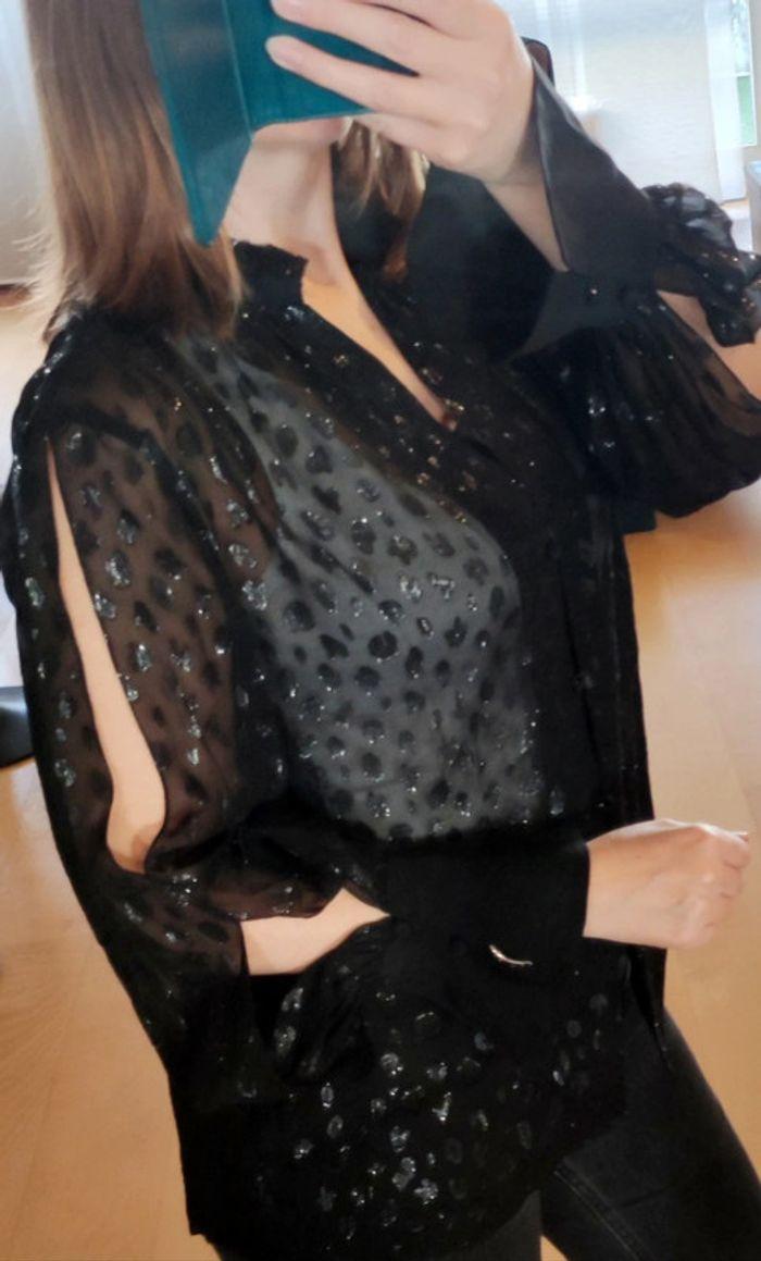 Blouse léopard en soie noire transparente Karl Lagerfeld t.40 neuve - photo numéro 4