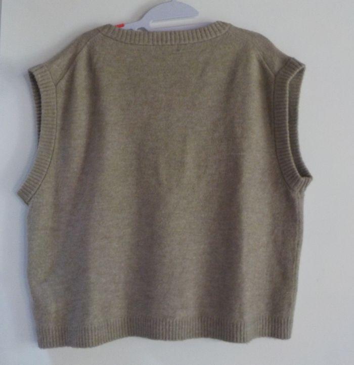 PULL H&M FEMME SANS MANCHES COL V MARRON CLAIR TAILLE M - photo numéro 3