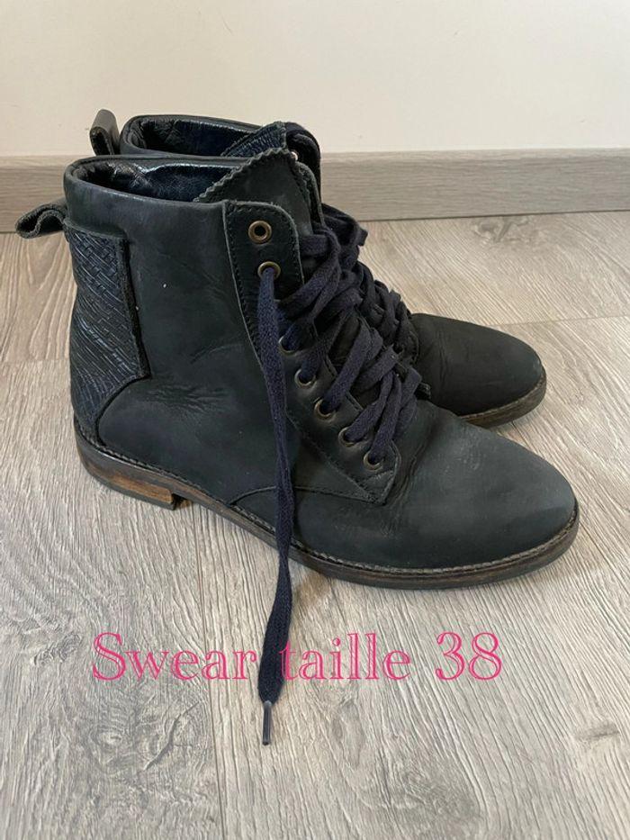 Bottine sans talon montante bleu marine à lacet swear taille 38 - photo numéro 1