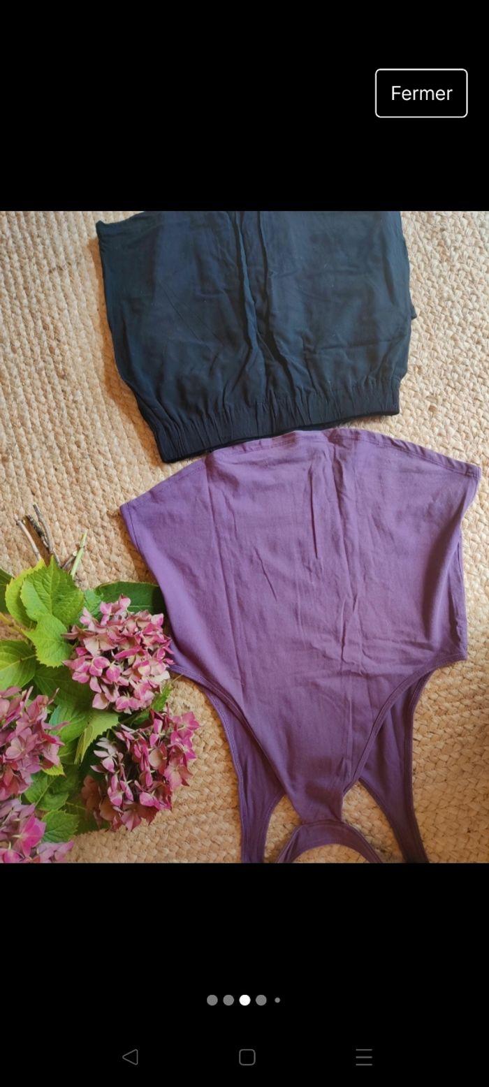 Ensemble Jupe noire Cache cache débardeur asymétrique violet TAO taille 34 XS - photo numéro 3