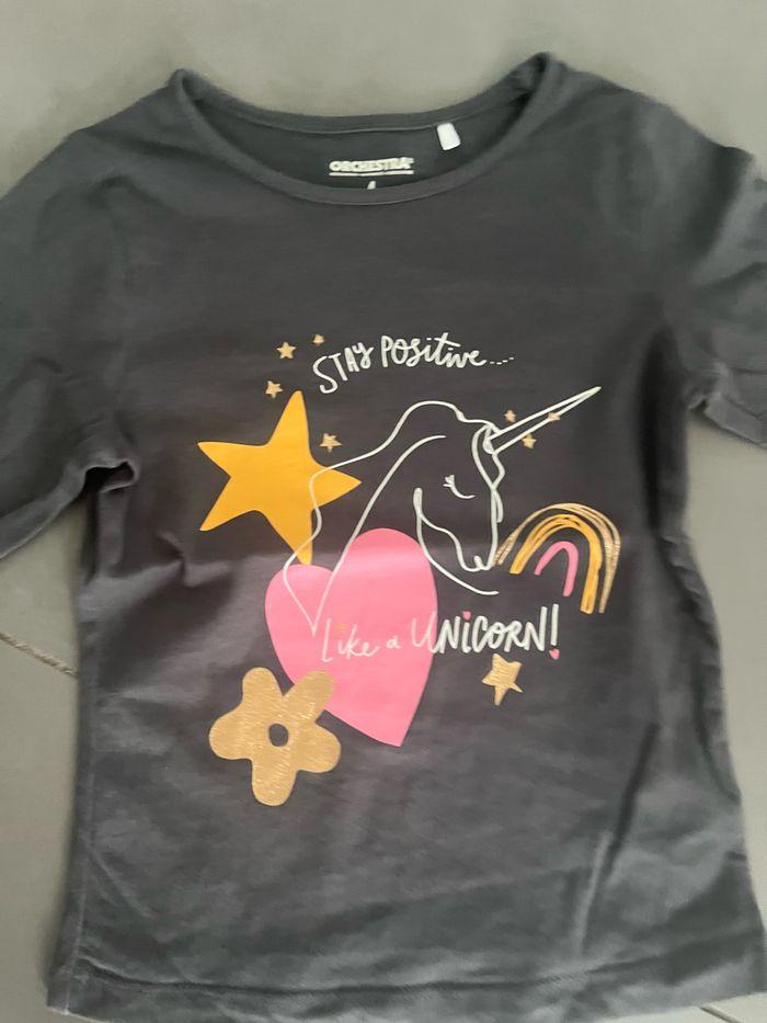 T shirt manches longues gris foncé licorne fille Orchestra 4 ans - photo numéro 2