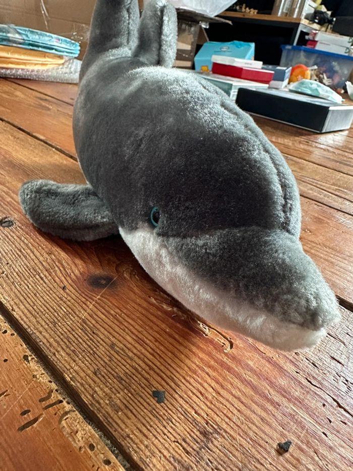 Marineland Grand dauphin peluche doudou gris 38cm yeux bleu animaux marins - photo numéro 4