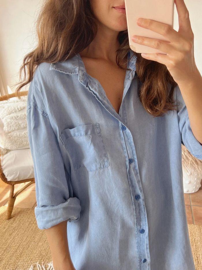 Chemise bleue en lin - photo numéro 3