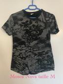 T-shirt à manches courtes noir motifs rose gris col rond Mosca Nova taille M