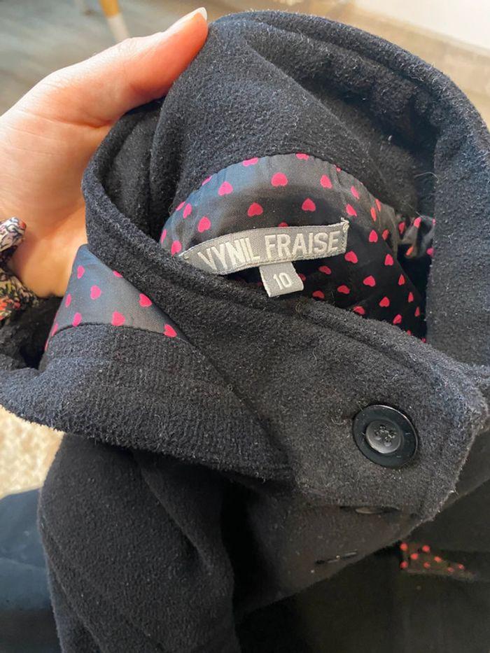 Manteau caban noir à capuche Vinyl Fraise taille 10 ans - photo numéro 9