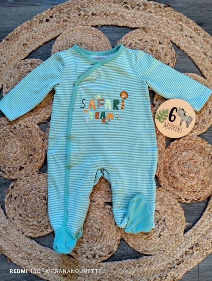 🦋 Joli pyjama grenouillère Thème Safari Savane Vert d'eau 6 mois 68 cm Orchestra - photo numéro 1