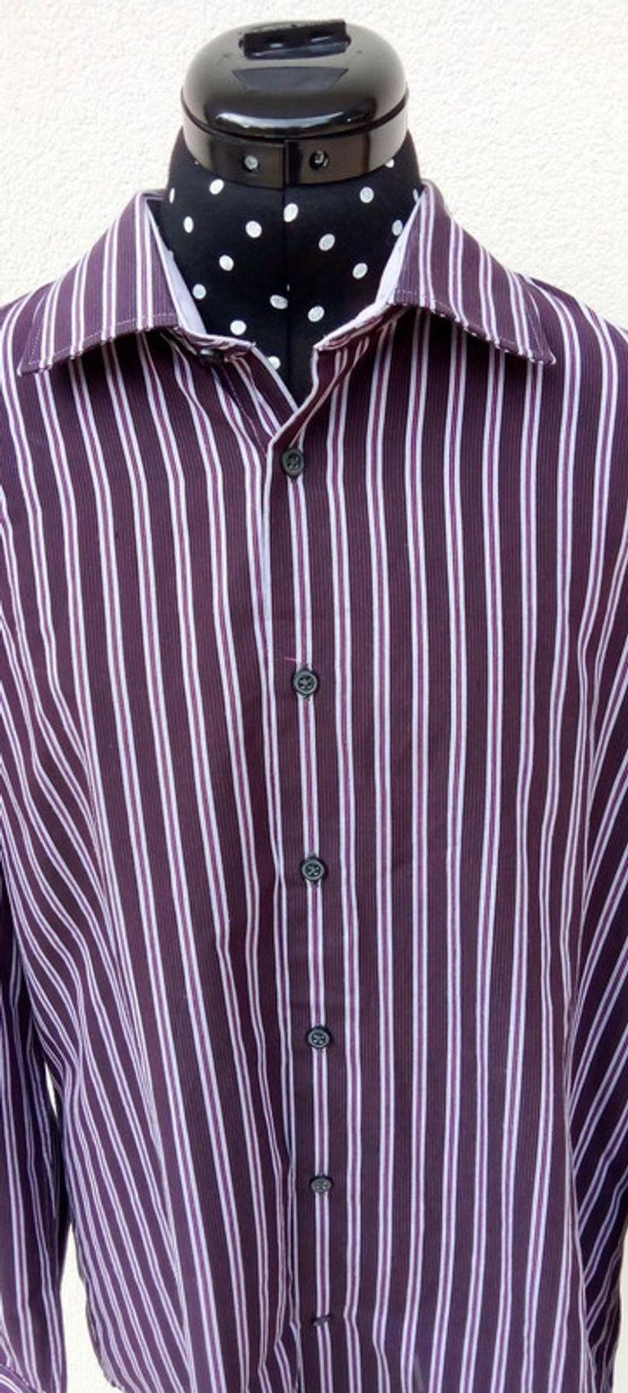 Chemise manches longues Celio à rayures bordeaux taille XL - photo numéro 5