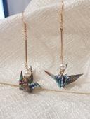 Boucles d'oreilles pendantes - grues et perles