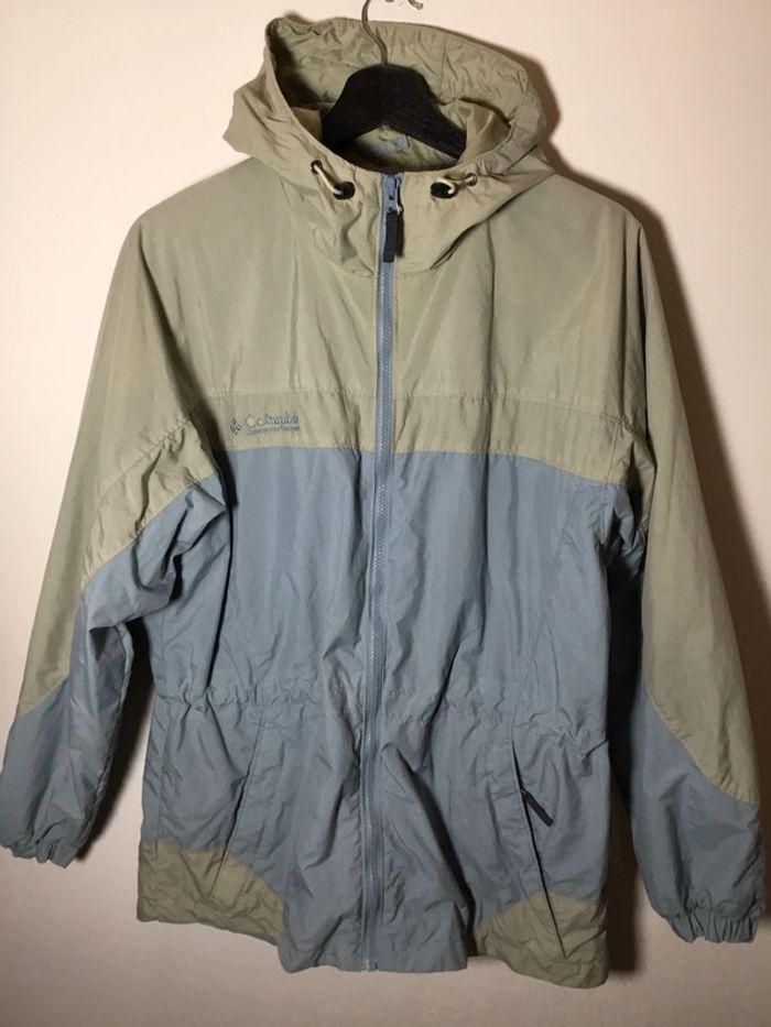 Manteau coupe-vent imperméable à capuche pour femme Columbia bleu clair et beige taille M 114 - photo numéro 1