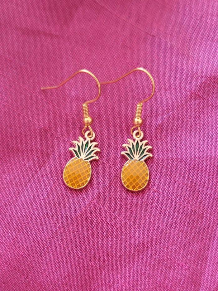 Boucles d'oreilles ananas jaune vert et doré