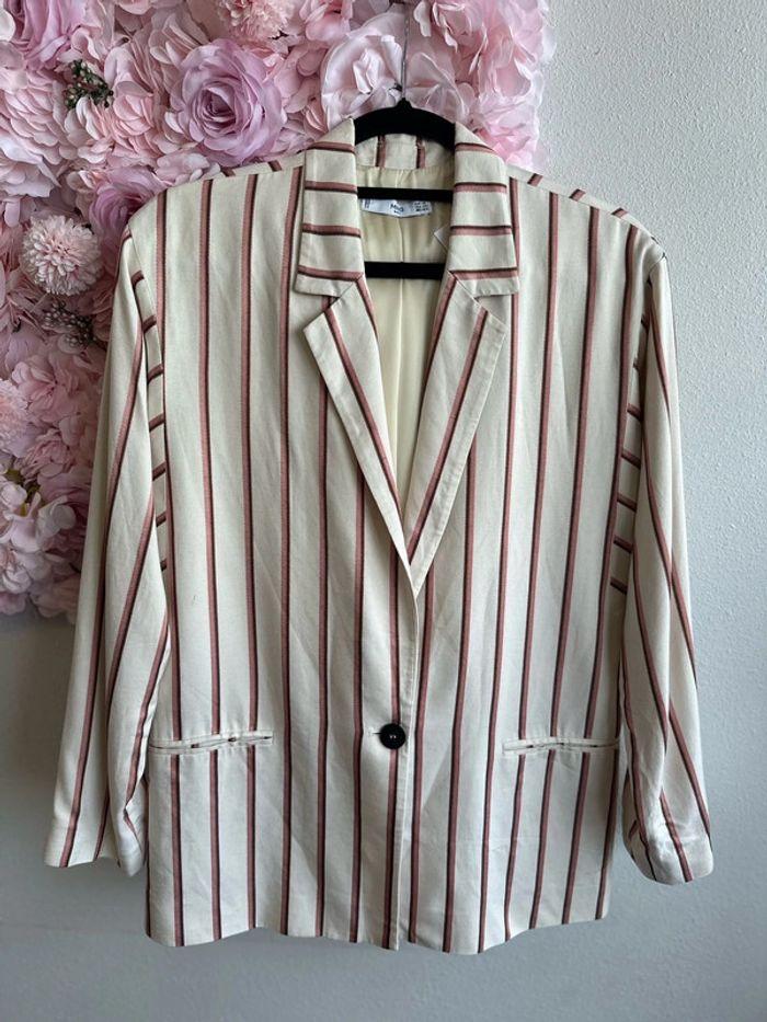 Blazer Mango crème à fines rayures taille XS oversize - photo numéro 1