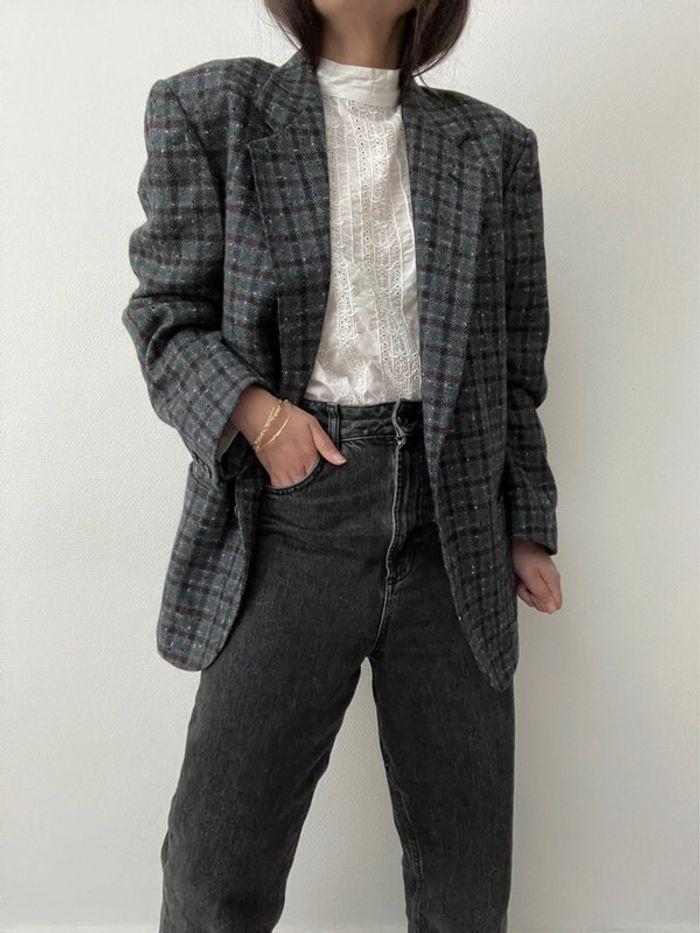 Oversized blazer effet carreaux 100% laine - photo numéro 7