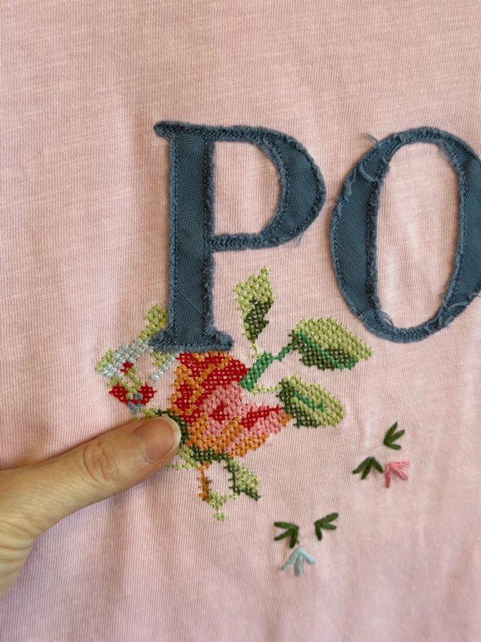 T-shirt femme Ralph Lauren - Taille L - Rose clair avec broderies fleuries - photo numéro 4