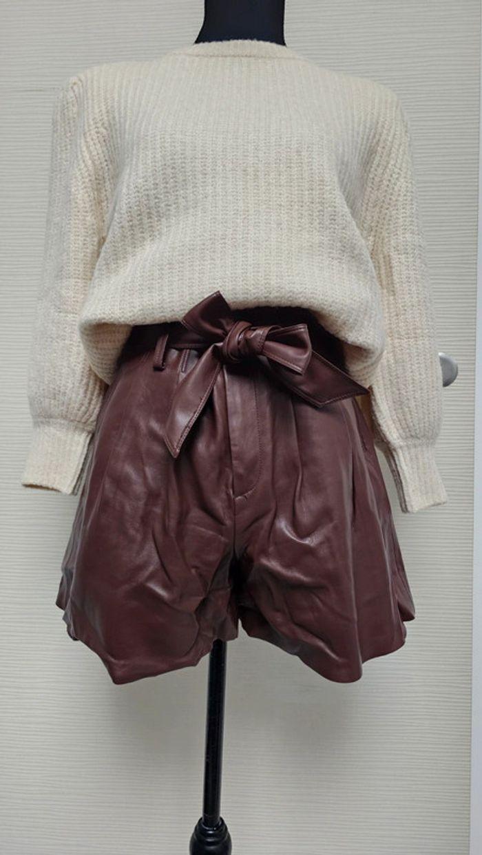 Short simili cuir marron taille haute Promod - photo numéro 2