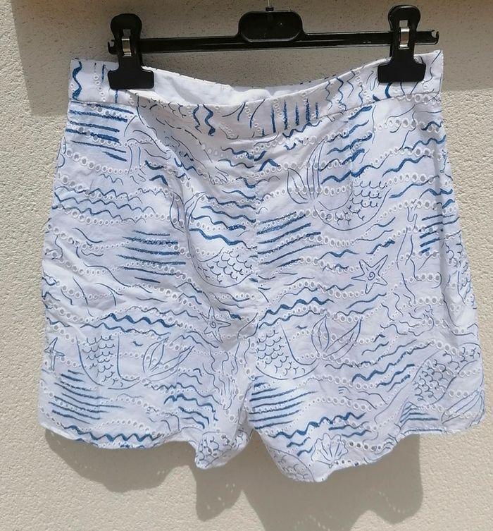 Short broderie anglaise blanc bleu sirène etoile de mer Taille 38 Kenzo - photo numéro 8