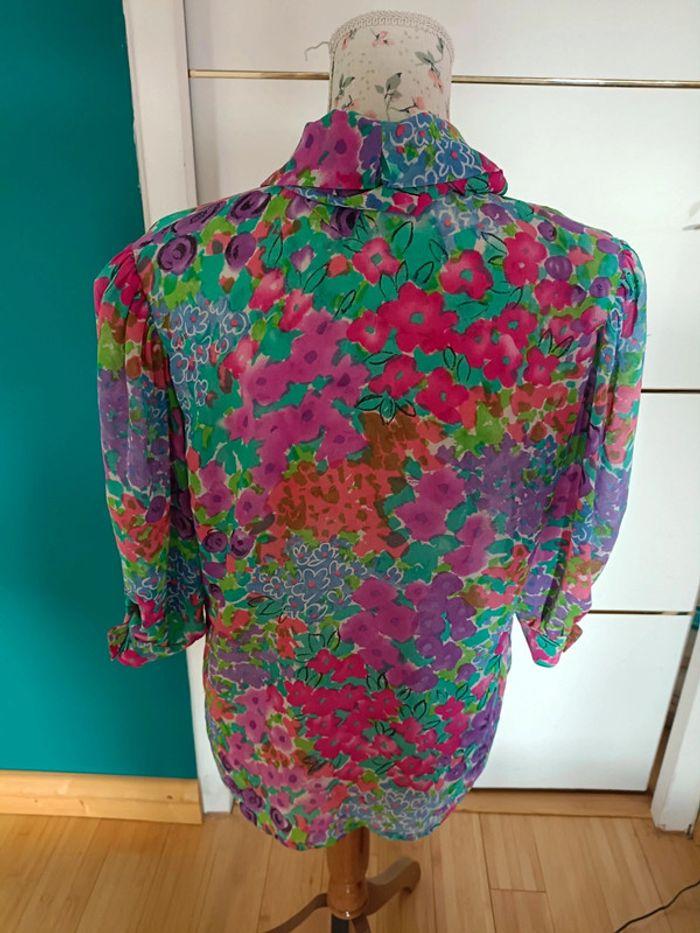 Chemise fluide vintage multicolore fleurie col lavallière marie Clémence t 48 - photo numéro 5