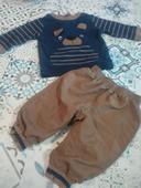 Ensemble pantalon t-shirt marine et marron tbe 6mois