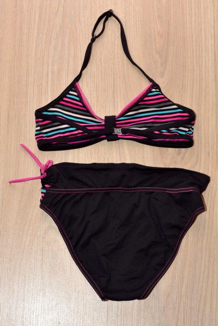 maillot de bain fille 2 pièce rose et noir à rayures 14 ans - photo numéro 3