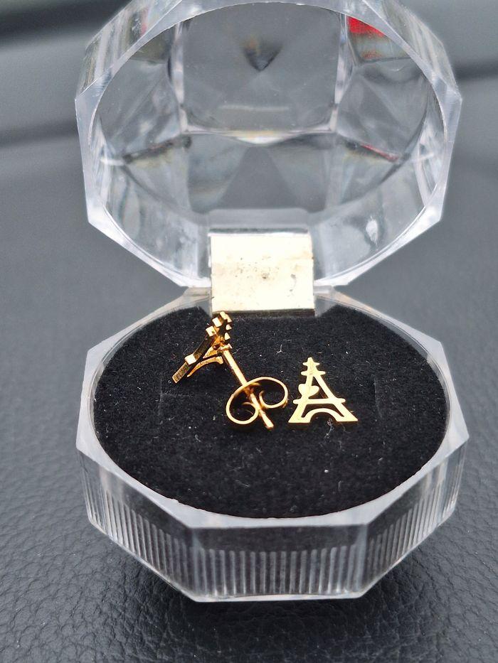 Coffret boucle d'oreilles doré Tour Eiffel Paris acier inoxydable - photo numéro 3