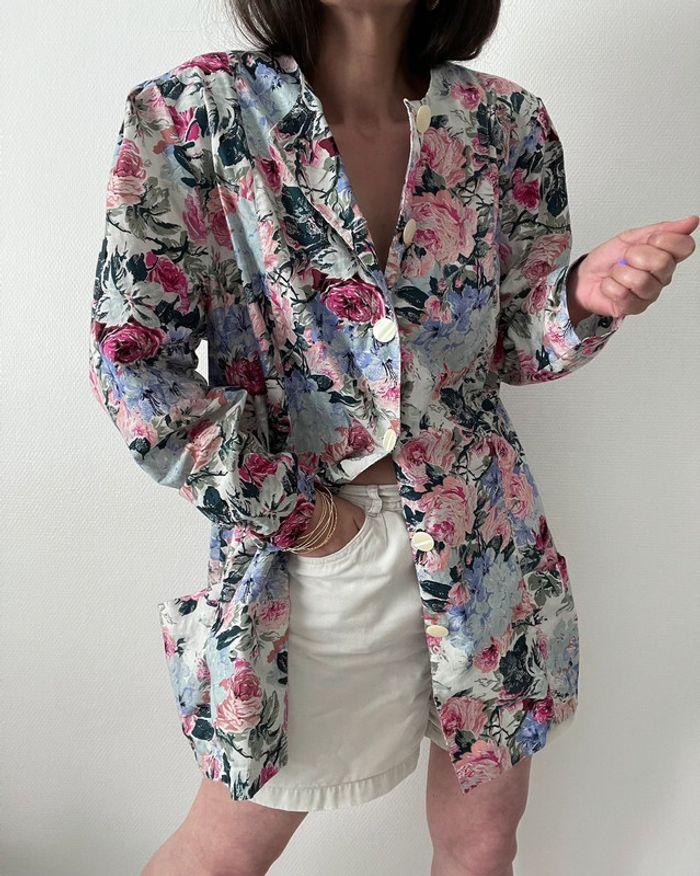 Oversized blazer long motif florale 100% coton - photo numéro 9