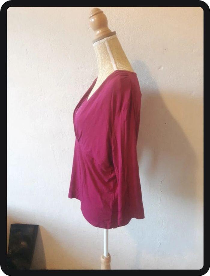 Tee-shirt top manches longues 3/4 strass Damart rose fushia taille 46 XXXL - photo numéro 8