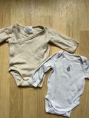 Lot 2 bodys Obaïbi et H&M taille 1 mois.