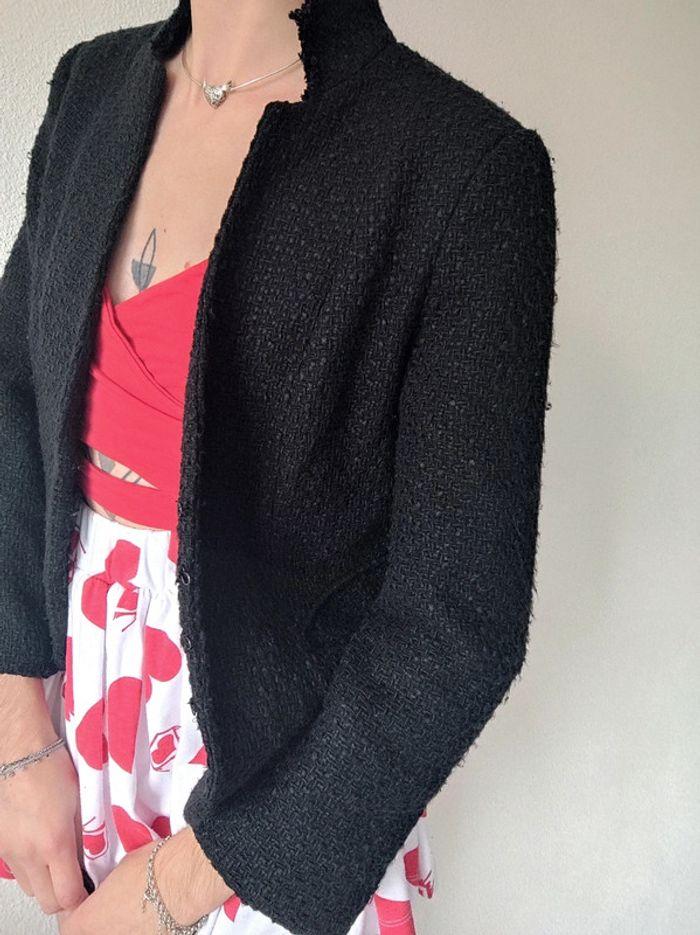 Veste blazer Tweed noir Vintage / Zara Basic - 36/S à 38/M - photo numéro 6