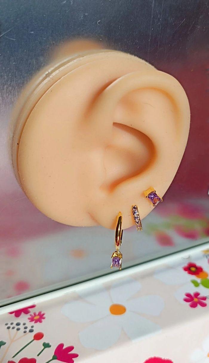 Boucle d'oreille trio violet acier inoxydable - photo numéro 3