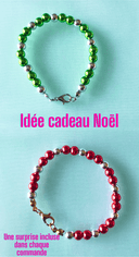 Lot de 2 bracelets avec perles 6mm – Rouge Argenté et Vert Argenté