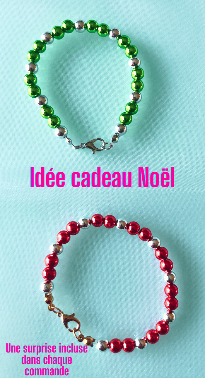 Lot de 2 bracelets avec perles 6mm – Rouge Argenté et Vert Argenté - photo numéro 1