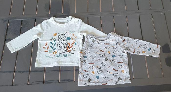 Lot de 2 t-shirts 18 mois manche longues, animaux - photo numéro 1