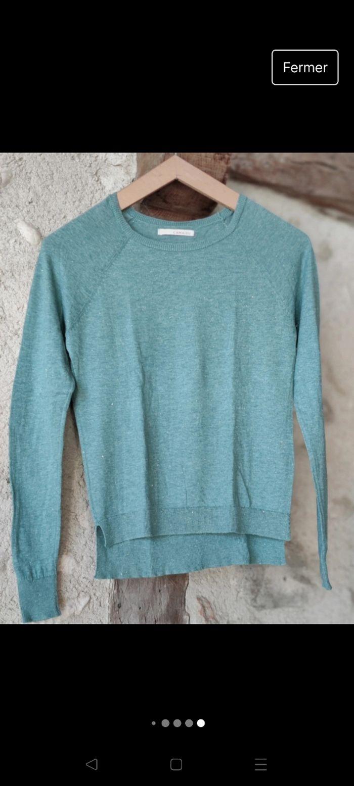 Pull fin doux légèrement pailleté vert d'eau Camaïeu taille 34 - photo numéro 7