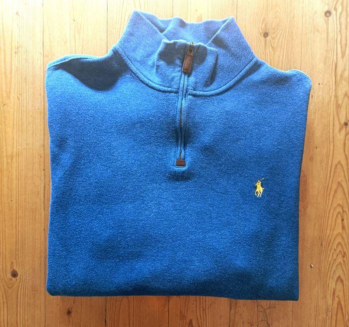 Half zip/quart zip Ralph Lauren bleu, logo brodé jaune - taille  XL - photo numéro 1