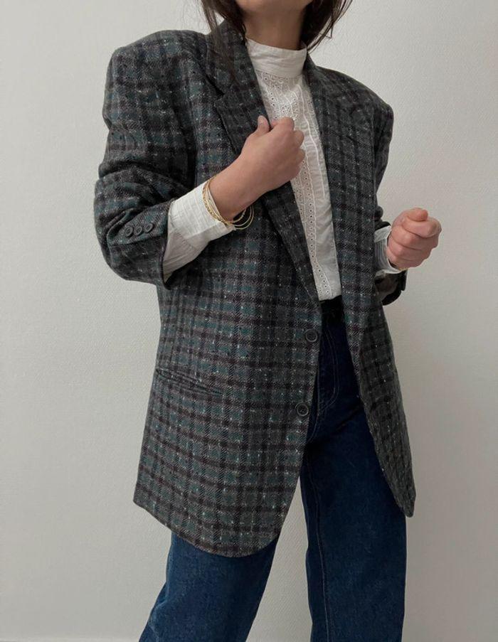 Oversized blazer effet carreaux 100% laine - photo numéro 3